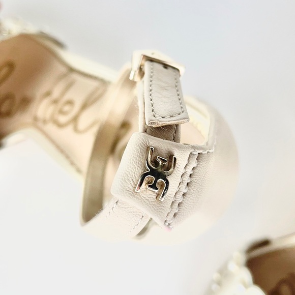 SAM EDELMAN | 👡Cream Leather Pearls Beaded Block Heel Shoes - Picture 9 of 10